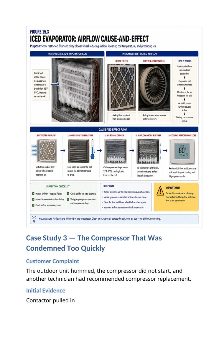 Case study 3 — the compressor that was condemned too quickly, showing electrical evidence and correct testing — from The Complete HVAC Troubleshooting System