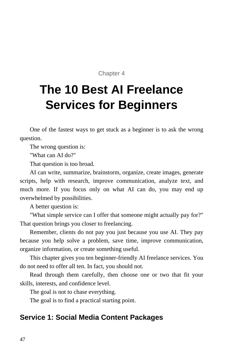 AI Freelancing for Beginners — interior spread: Chapter 4 — The 10 best AI freelance services