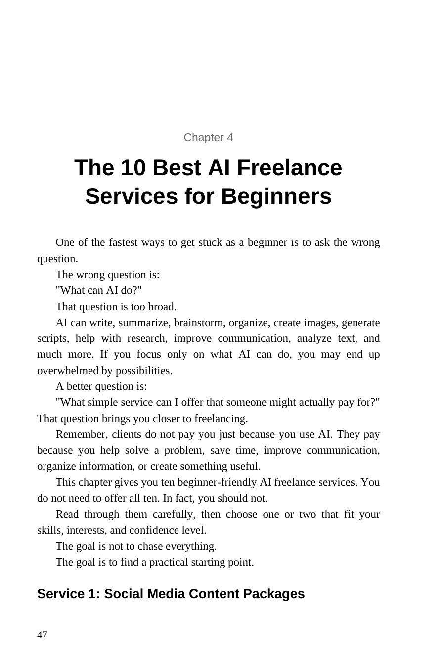 AI Freelancing for Beginners — interior spread: Chapter 4 — The 10 best AI freelance services