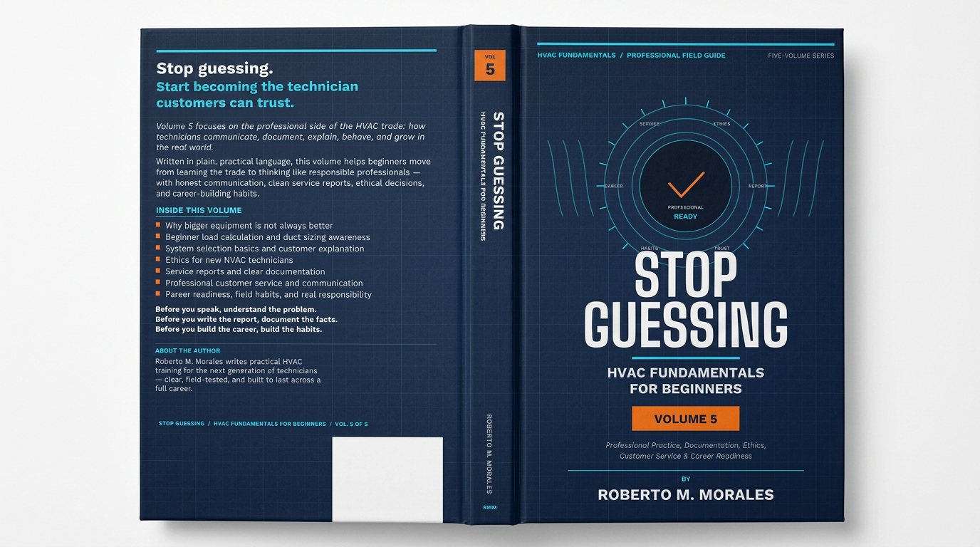Printed edition of Stop Guessing: HVAC Fundamentals for Beginners — Volume 5 — full wrap — flat