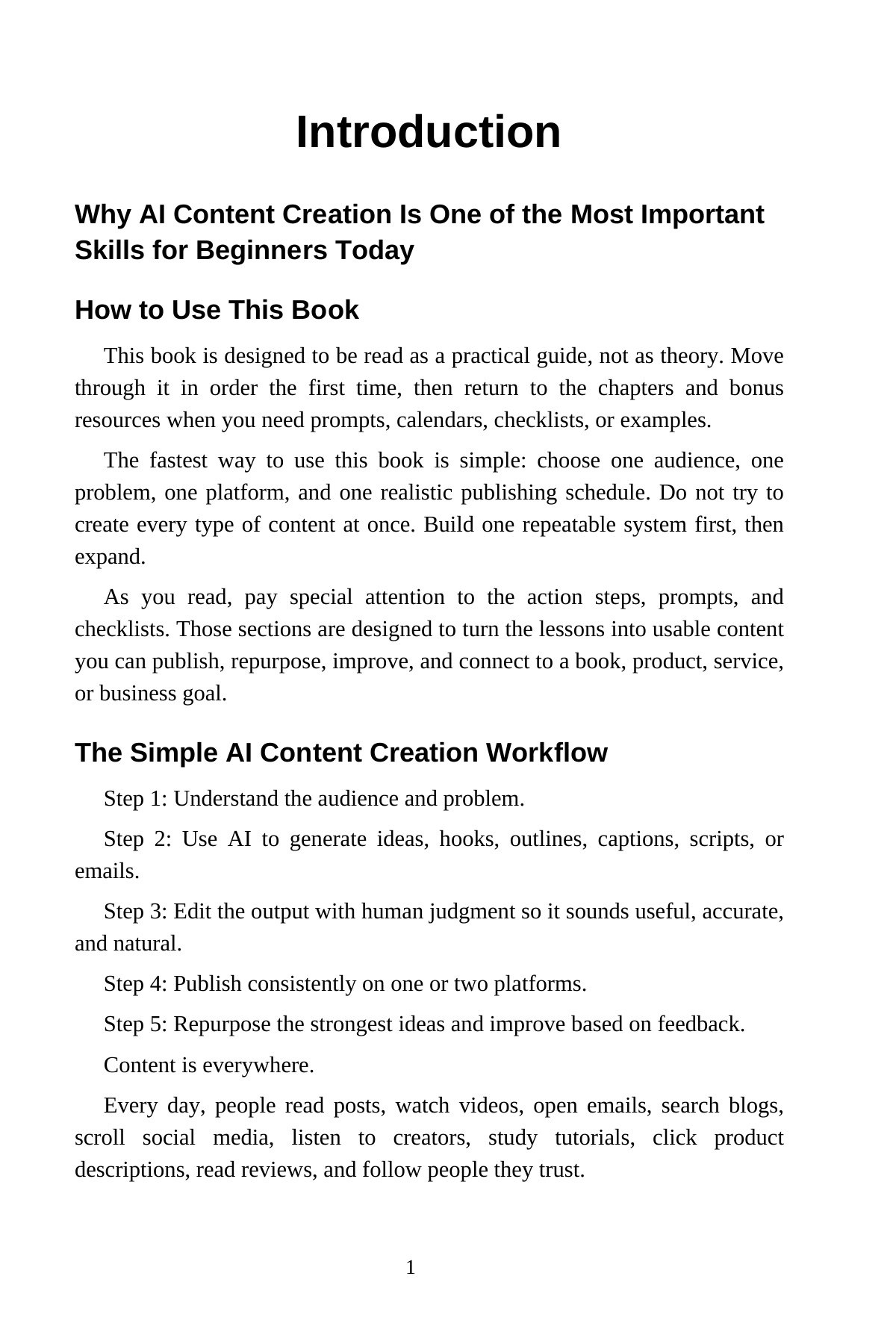 AI Content Creation for Beginners — interior spread: Introduction — How to use this book