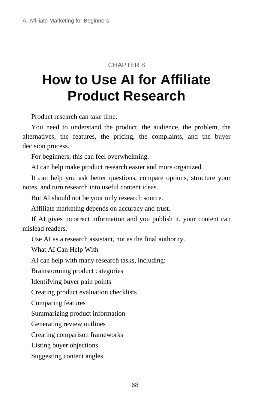 AI Affiliate Marketing for Beginners — interior spread: AI for product research