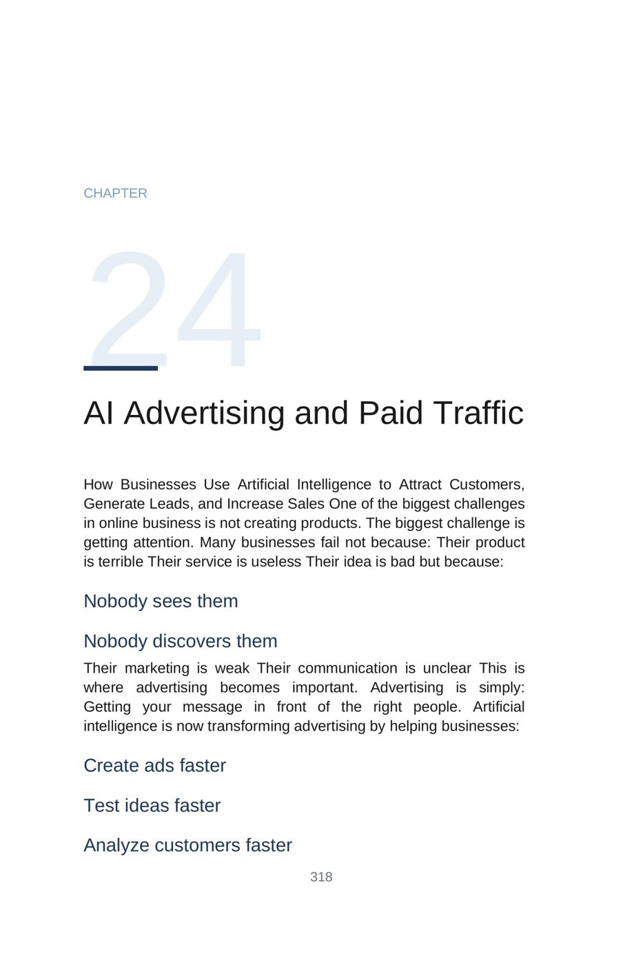 Make Money with AI for Beginners — interior spread: Chapter — AI advertising and paid traffic (p. 318)
