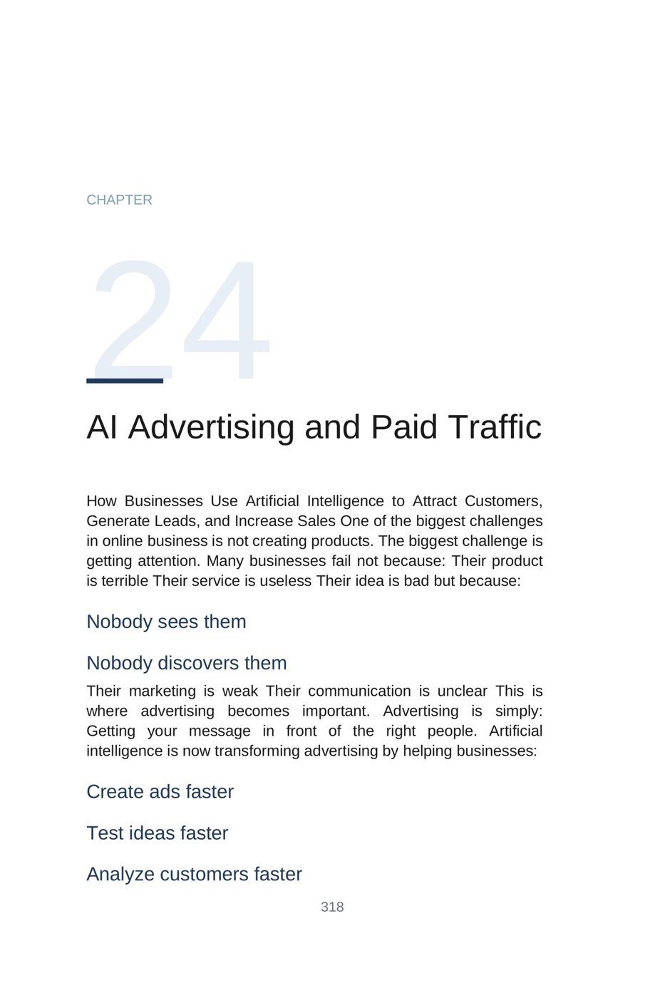 Make Money with AI for Beginners — interior spread: Chapter — AI advertising and paid traffic (p. 318)