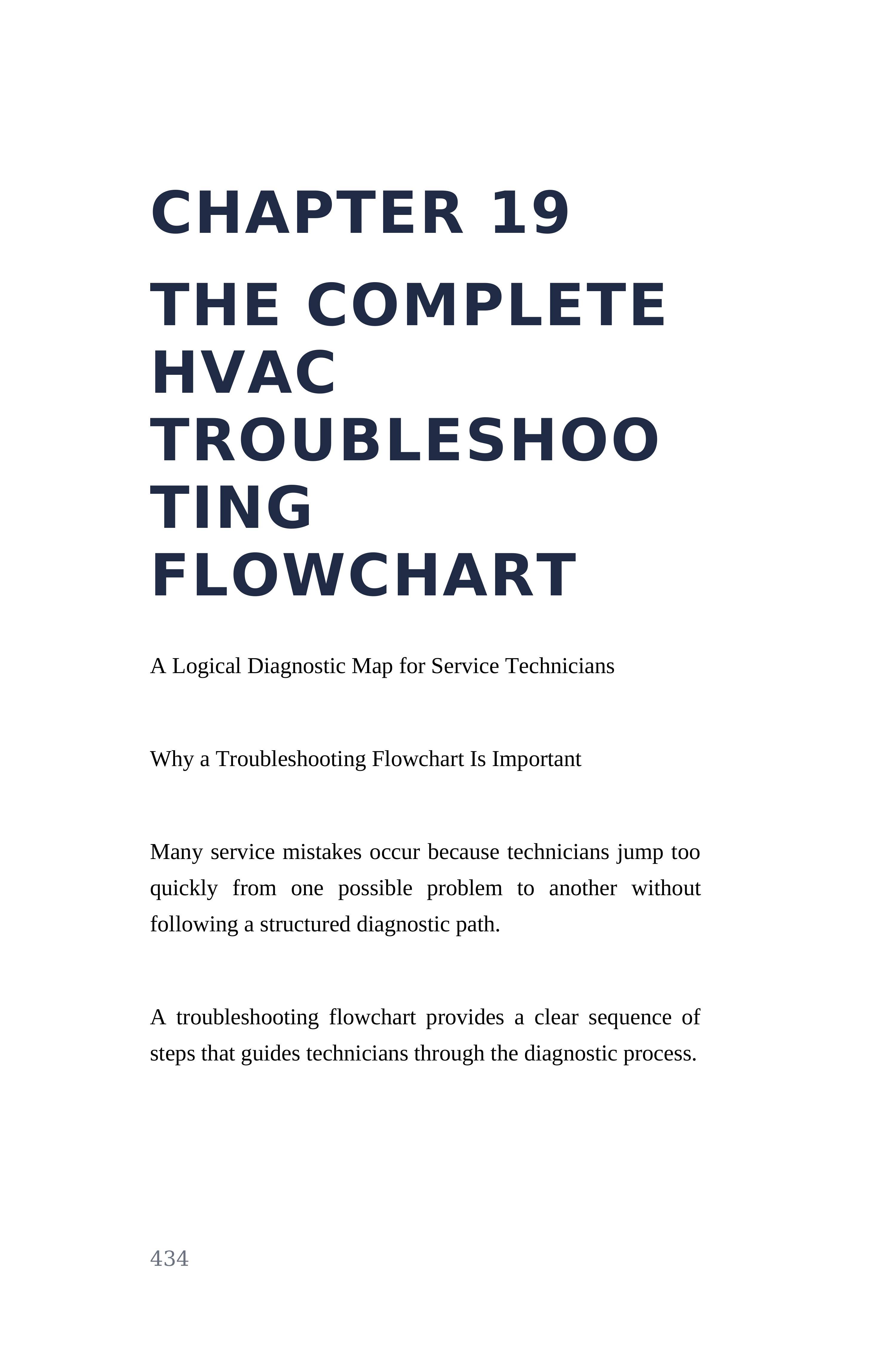 The Complete HVAC Troubleshooting System — interior spread: Chapter 19 — Troubleshooting flowchart