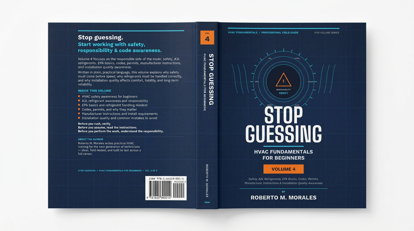 Printed edition of Stop Guessing: HVAC Fundamentals for Beginners — Volume 4 — full wrap — flat