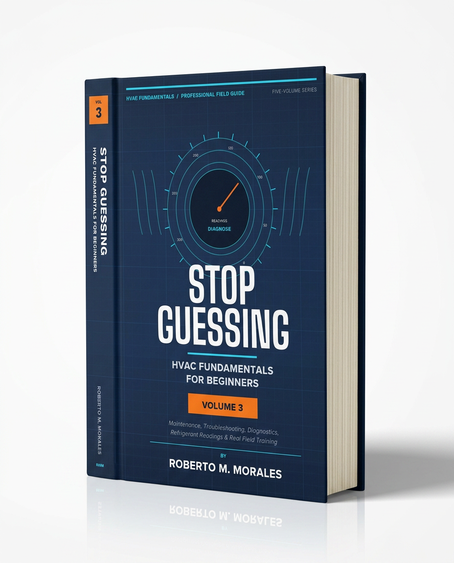 Printed edition of Stop Guessing: HVAC Fundamentals for Beginners — Volume 3 — standing book