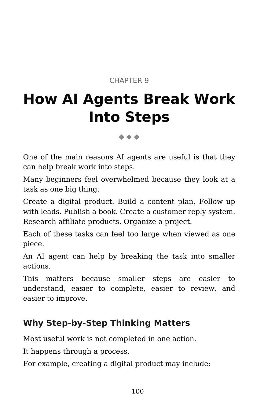 AI Agents for Beginners — interior spread: Breaking work into steps