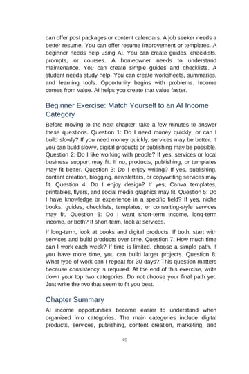 Beginner Exercise: Match Yourself to an AI Income Category · Printed p. 49 · PDF page 49