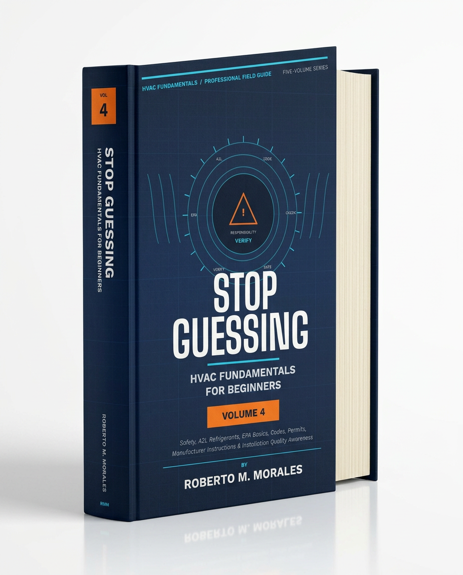 Printed edition of Stop Guessing: HVAC Fundamentals for Beginners — Volume 4 — standing book
