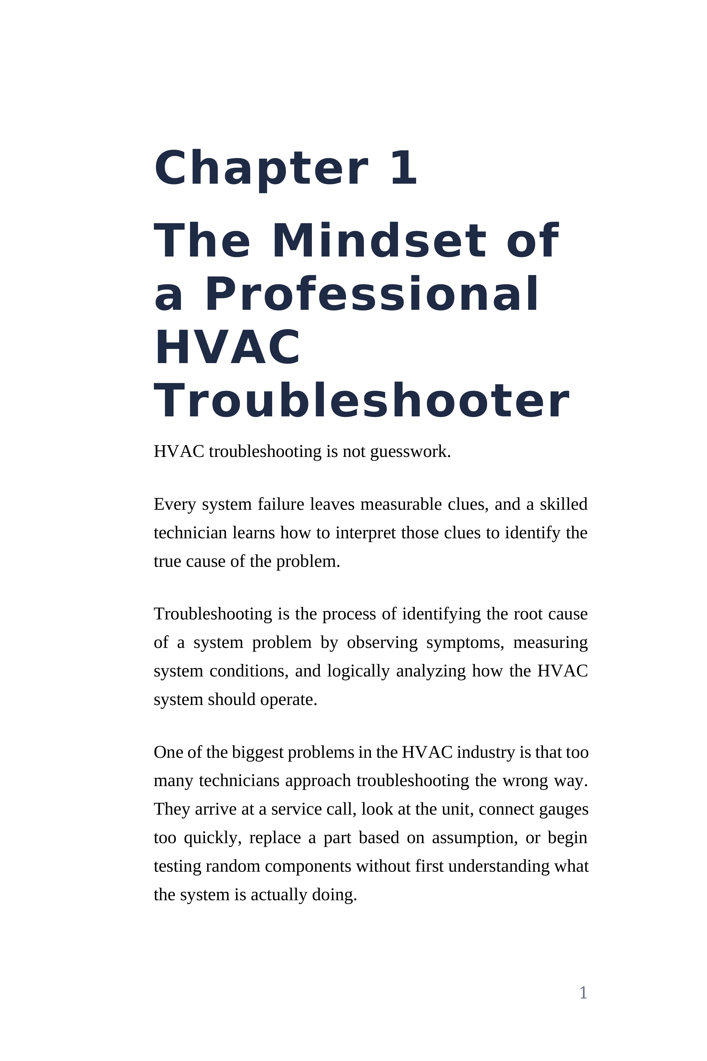 The Complete HVAC Troubleshooting System — interior spread: Chapter 1 — The professional mindset