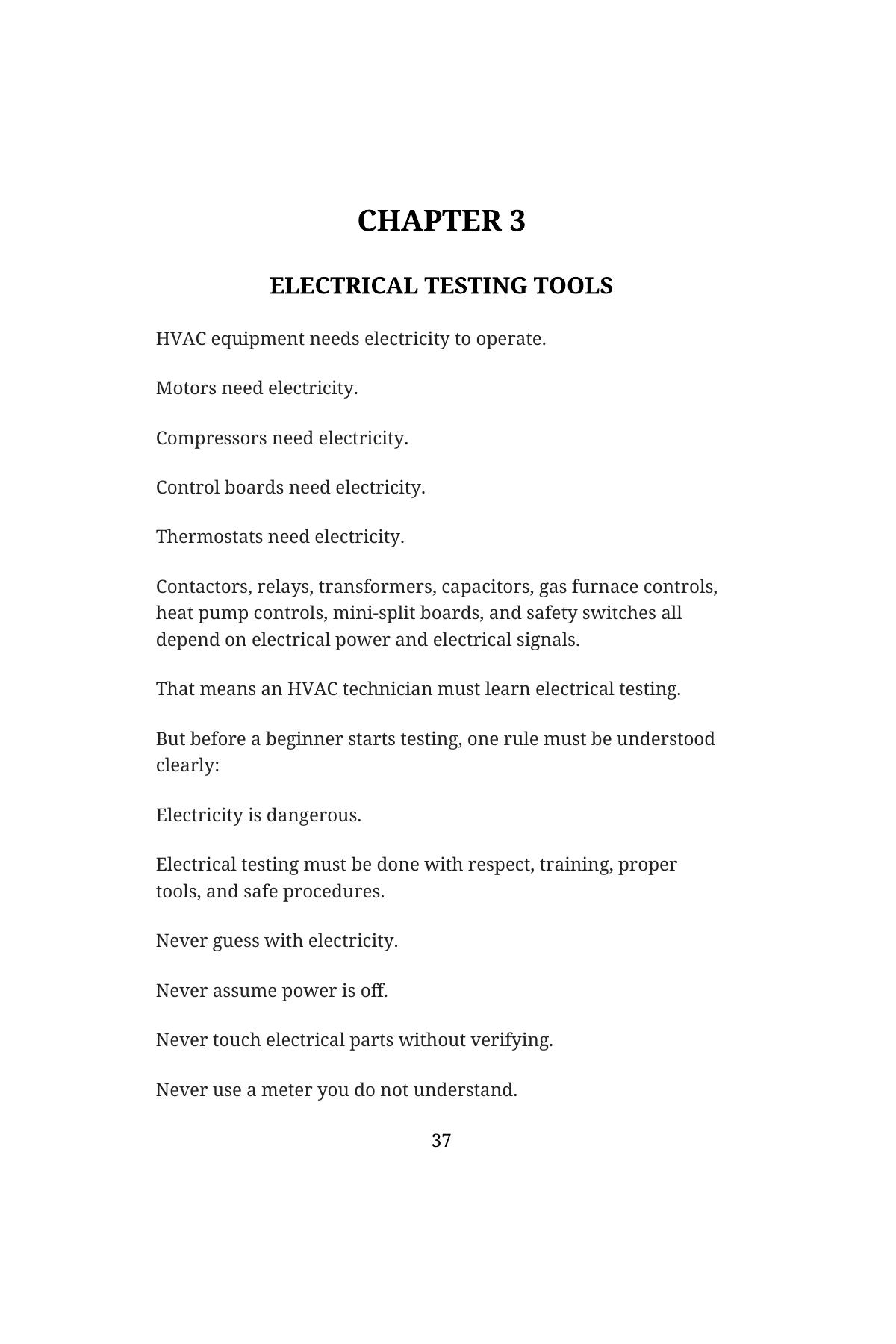 Stop Guessing: HVAC Fundamentals for Beginners — Volume 2 — interior spread: Chapter 3 — Electrical Testing Tools