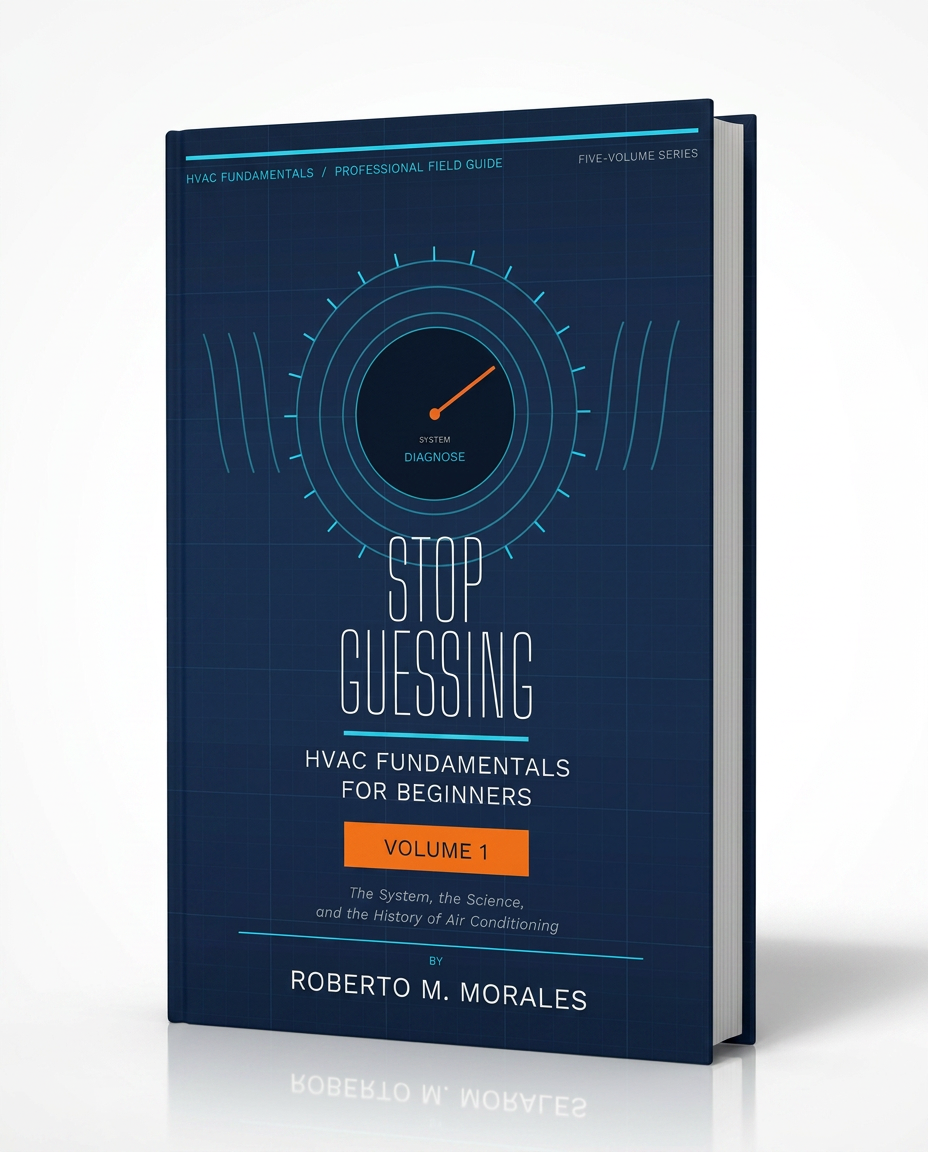 Printed edition of Stop Guessing: HVAC Fundamentals for Beginners — Volume 1 — standing book