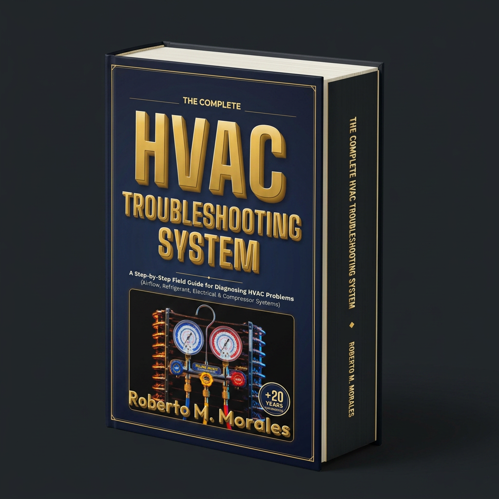 Printed edition of The Complete HVAC Troubleshooting System — three-quarter front