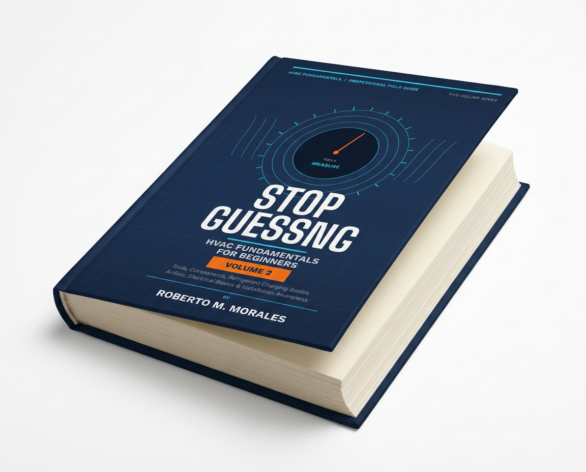 Printed edition of Stop Guessing: HVAC Fundamentals for Beginners — Volume 2 — slightly open