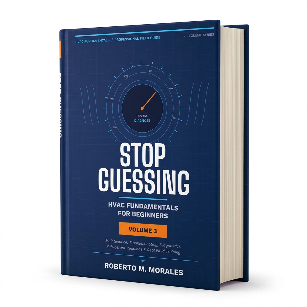 Printed edition of Stop Guessing: HVAC Fundamentals for Beginners — Volume 3 — front 3/4 angle