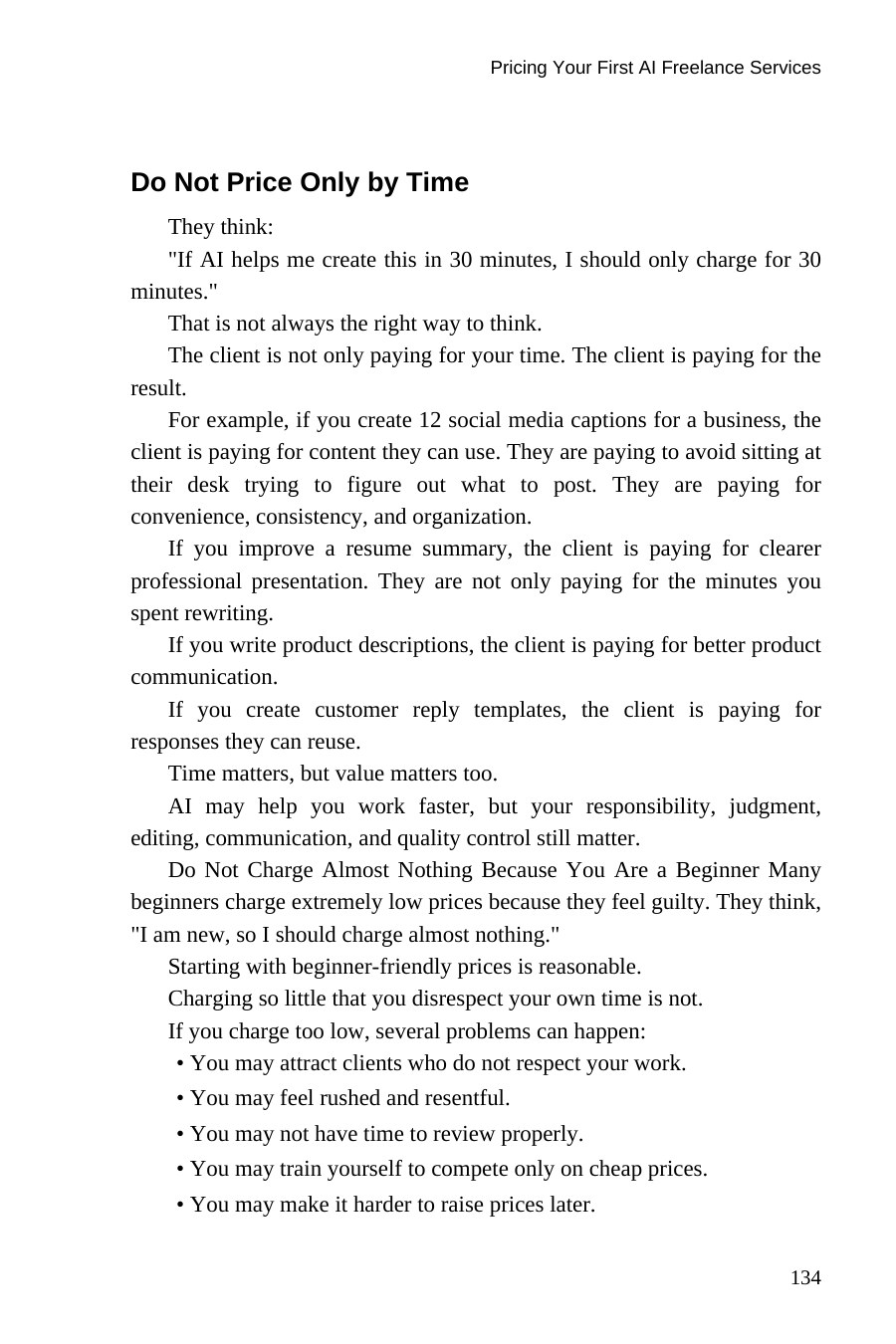 AI Freelancing for Beginners — interior spread: Do not price only by time