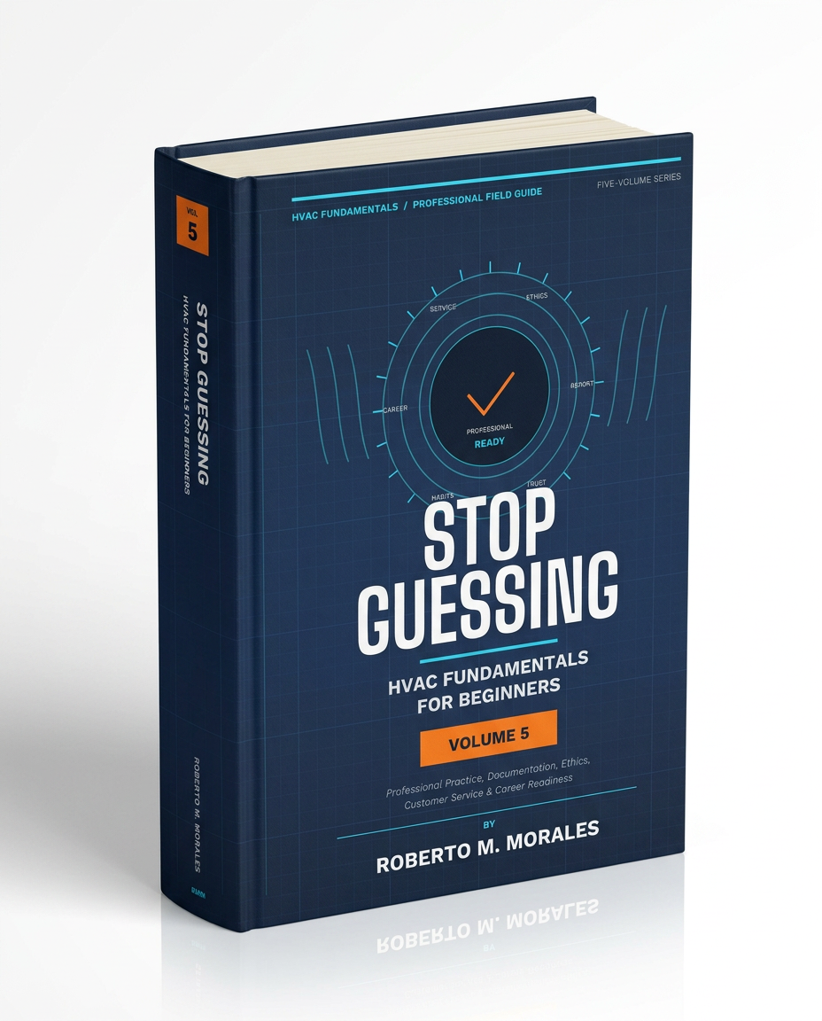 Printed edition of Stop Guessing: HVAC Fundamentals for Beginners — Volume 5 — standing book