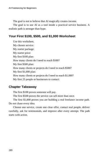 Your First $100, $500, and $1,000 Worksheet · Printed p. 289 · PDF page 296