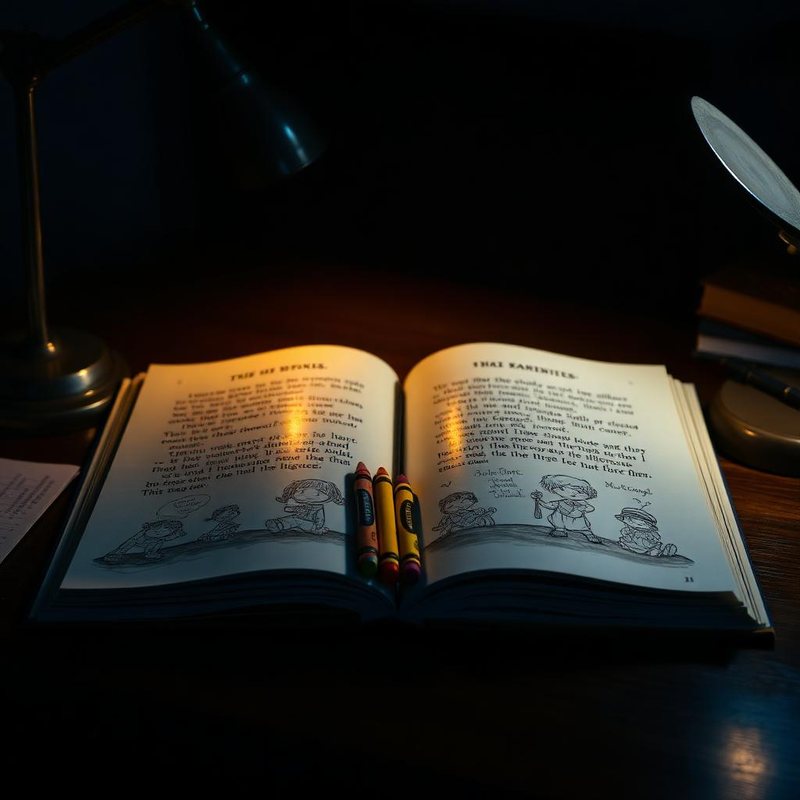 Illustrated child looking at glowing geometric shapes